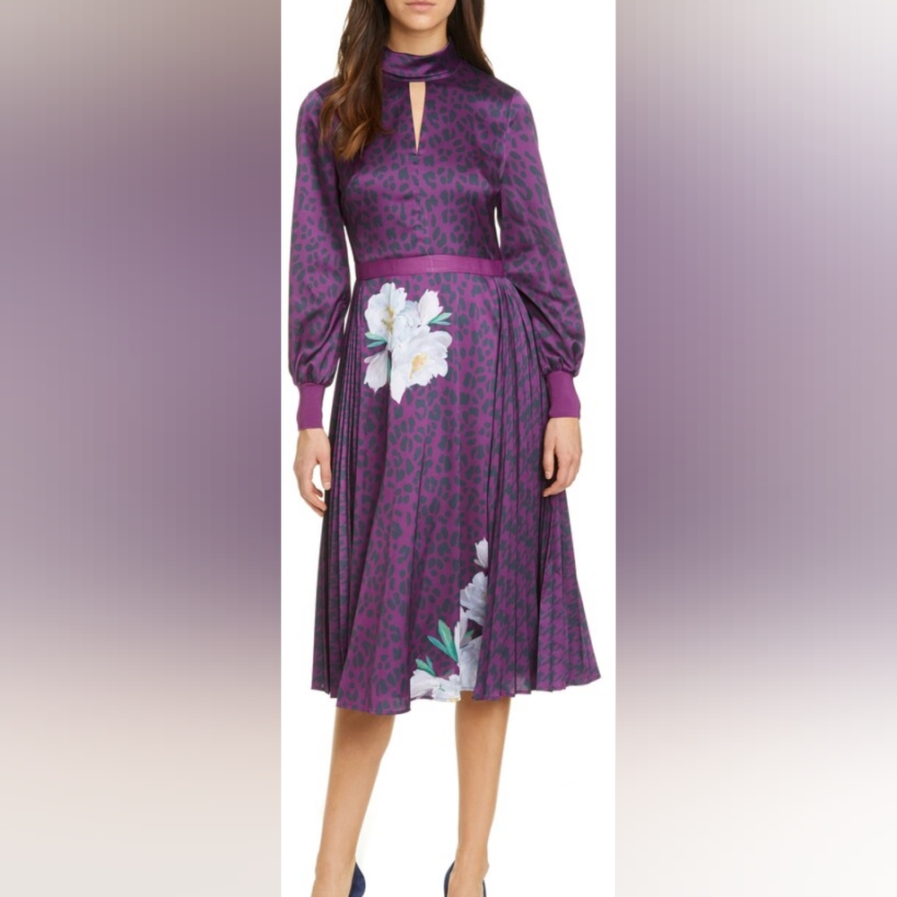 Ted Baker Jhenni Wilderness Long Sleeve Dress In Deep Pink